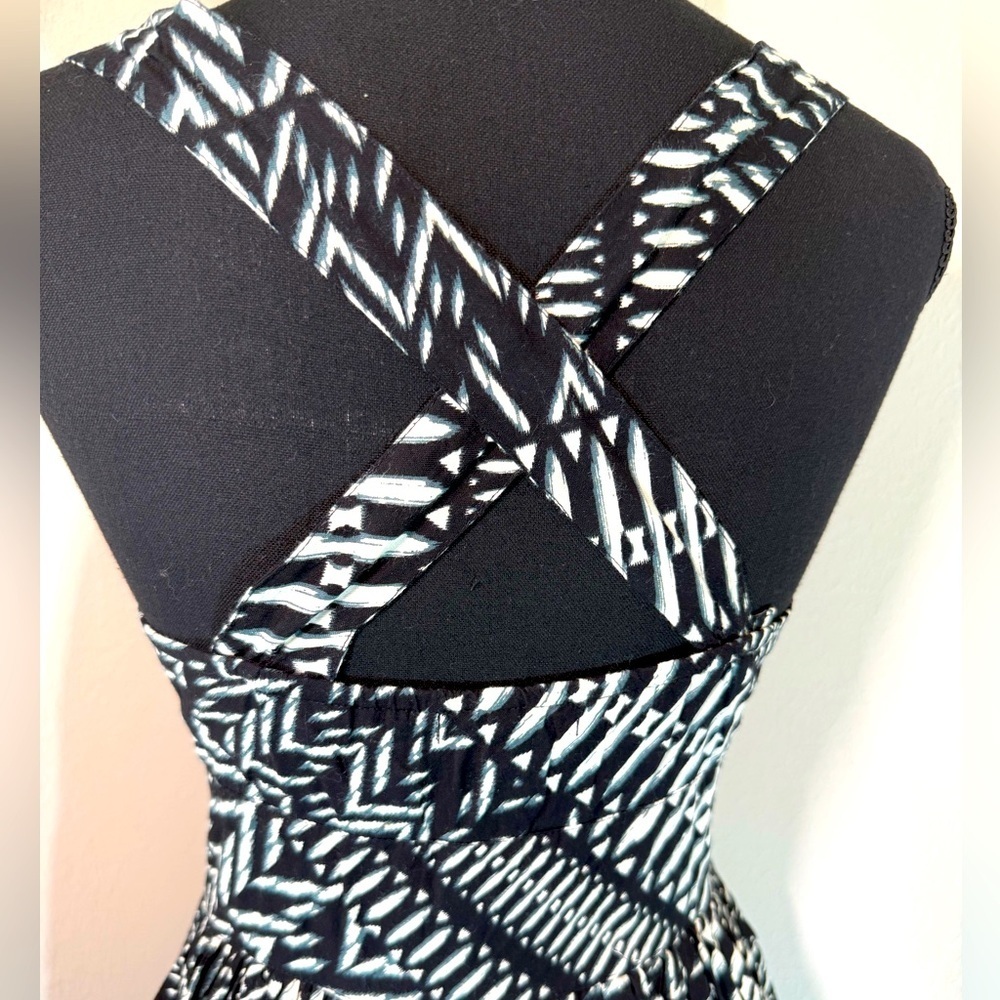 Black & White Party Dress Neon Green Zipper & Criss Cross Back Straps - Picture 3 of 14